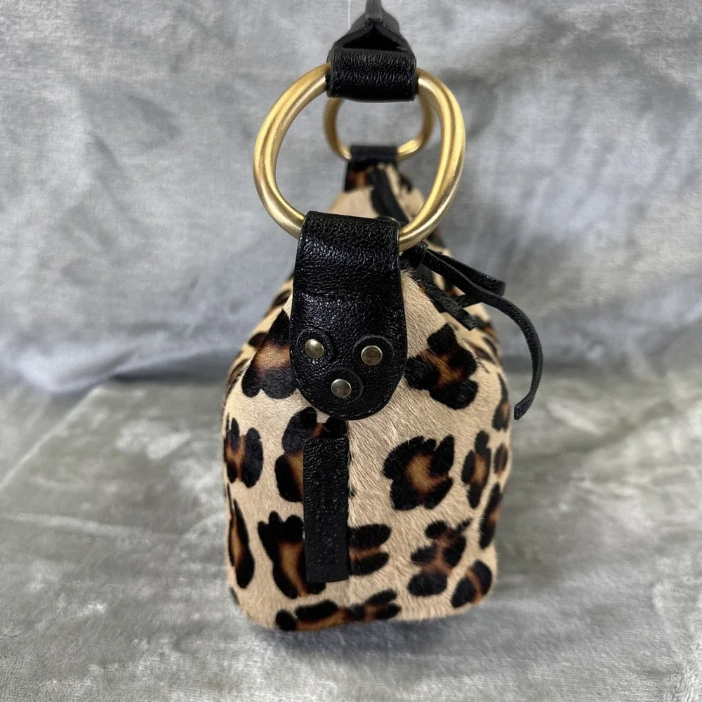 VTG Russell & Bromley Shoulder Bag Pouch Hobo Leopard Print Cowhide Leather Y2K